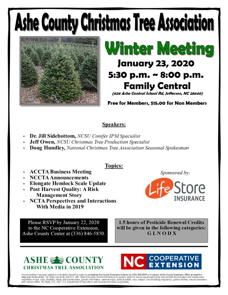 Flier for 2020 Ashe County Christmas tree Winter Meeting