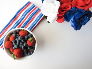 Red White and Blue - Berries, Flowers, Napkin