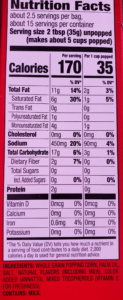 Popcorn Nutrition Label