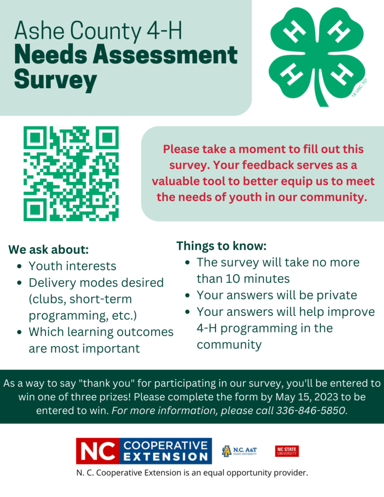 Ashe County 4-H Needs Assessment Survey Flyer